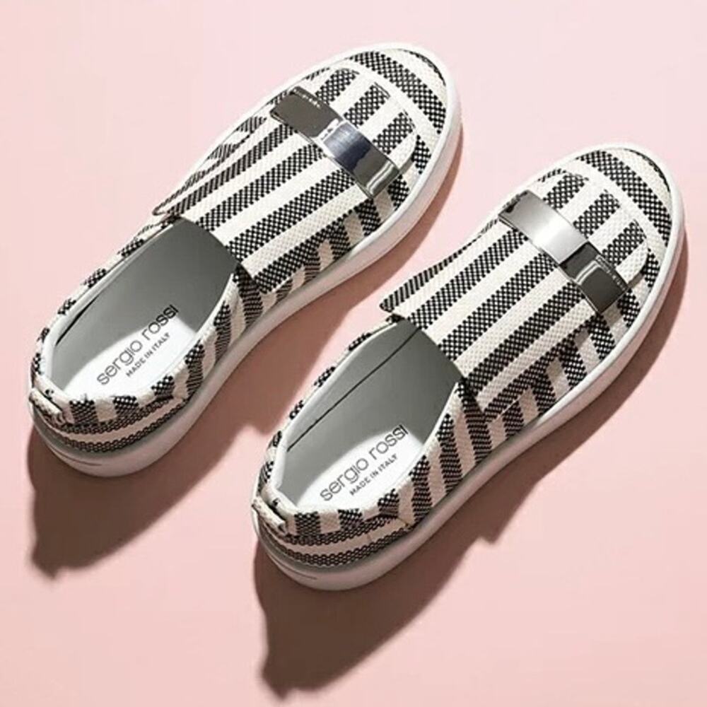 NWOB Sergio Rossi SR1 Addict Slip On Striped Leather Sneakers Preppy Coastal 8